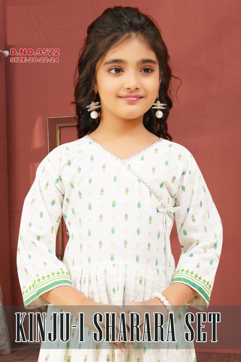 Kinju Vol 1 Sharara Set Cotton Printed Kids Kurti Bottom And Dupatta Collection