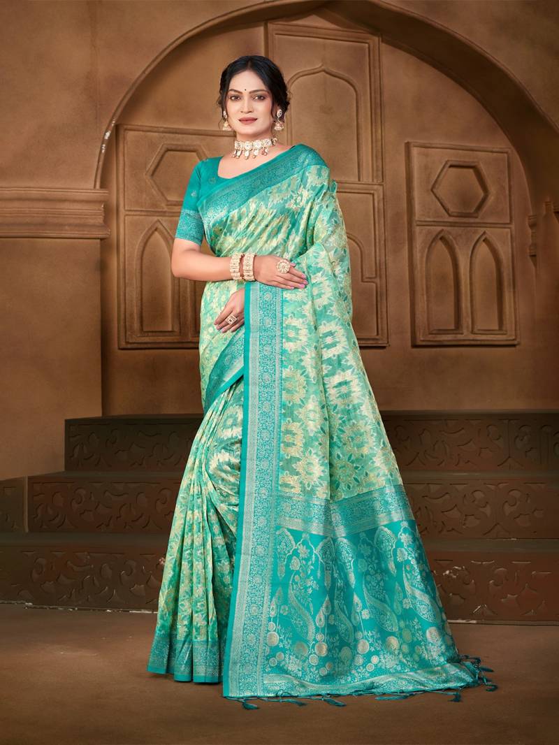 Bunawat Charulata Sangam Prints Silk Woven Worked Beautiful Saree