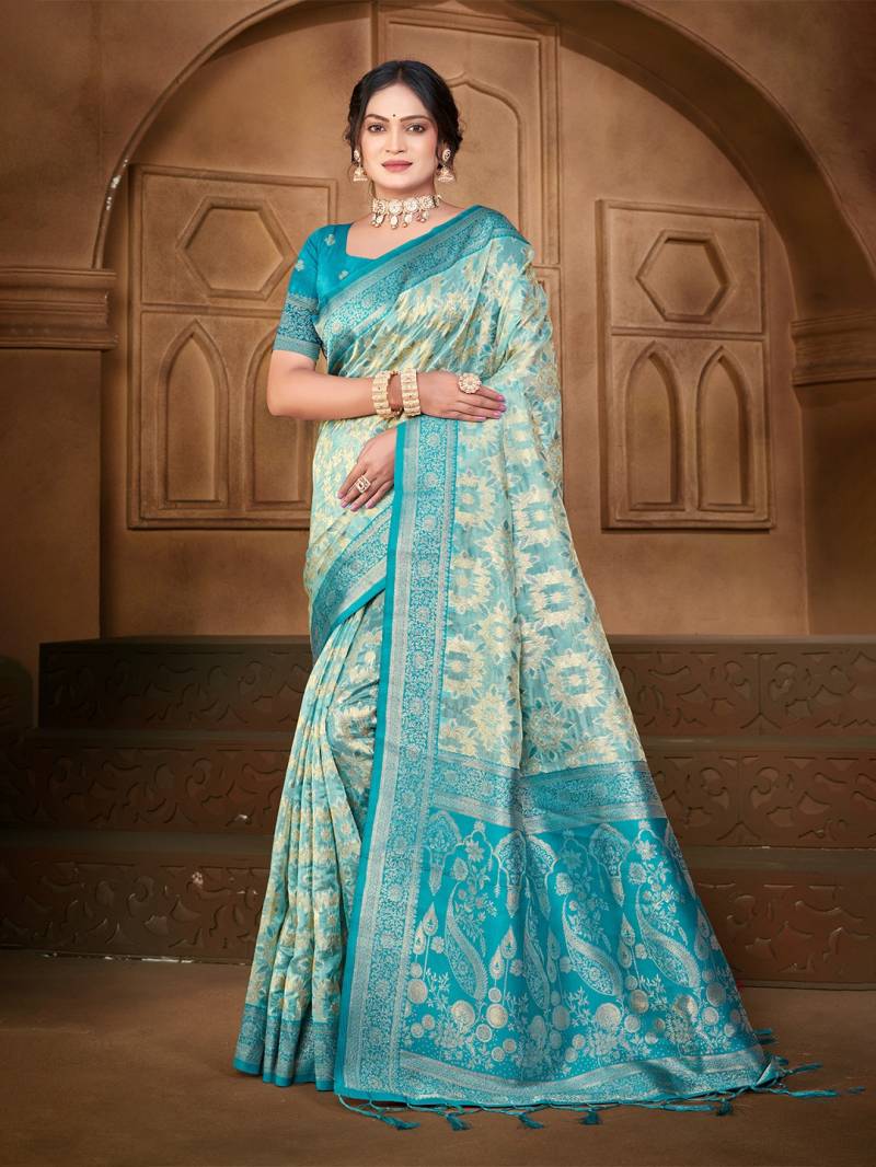 Bunawat Charulata Sangam Prints Silk Woven Worked Beautiful Saree