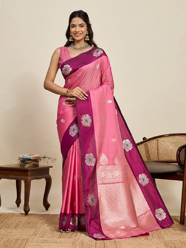 Maahi 208 Party Wear Silver and Gold Zari Weaving Worked Banarasi Silk Saree with Unstitched blouse