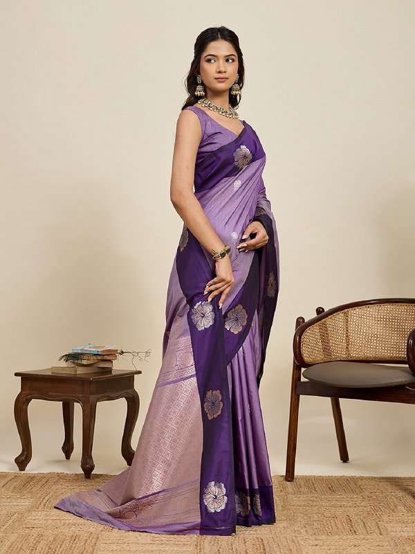 Maahi 208 Party Wear Silver and Gold Zari Weaving Worked Banarasi Silk Saree with Unstitched blouse