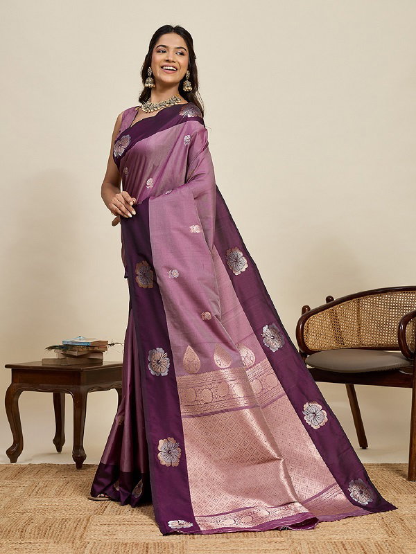 Maahi 208 Party Wear Silver and Gold Zari Weaving Worked Banarasi Silk Saree with Unstitched blouse