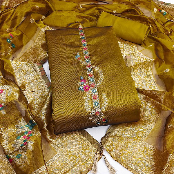Navya Suit 169 Party Wear Unstitched handworked Jacquard Silk top with Bottom and Dupatta Suit