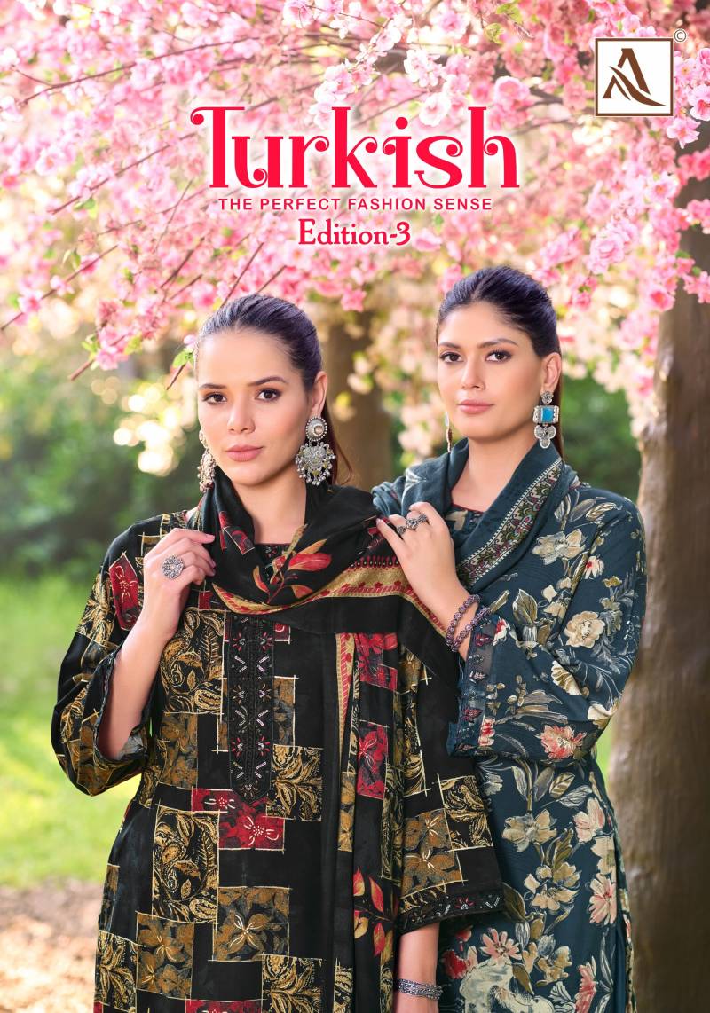 Alok Turkish Edition 3 Viscose Rayon Print Embroidery Dress Material