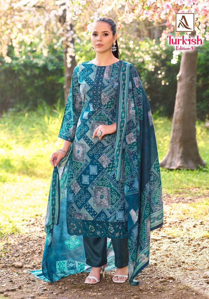 Alok Turkish Edition 3 Viscose Rayon Print Embroidery Dress Material