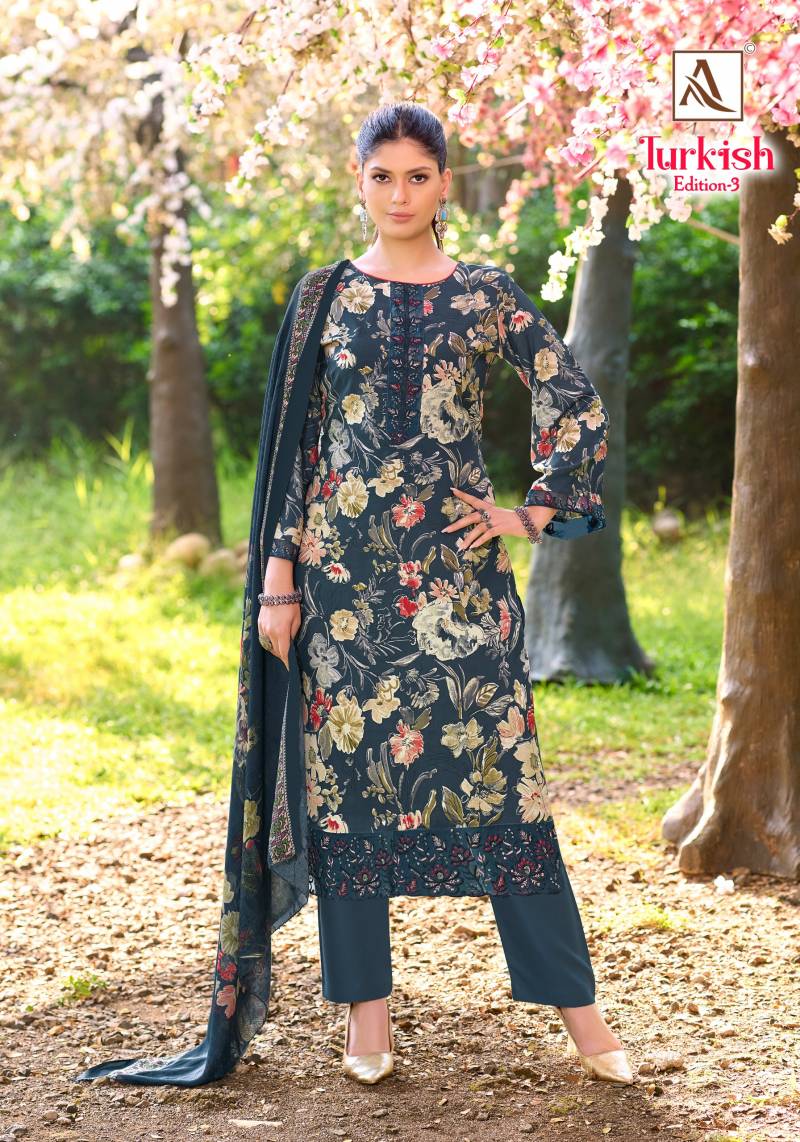 Alok Turkish Edition 3 Viscose Rayon Print Embroidery Dress Material