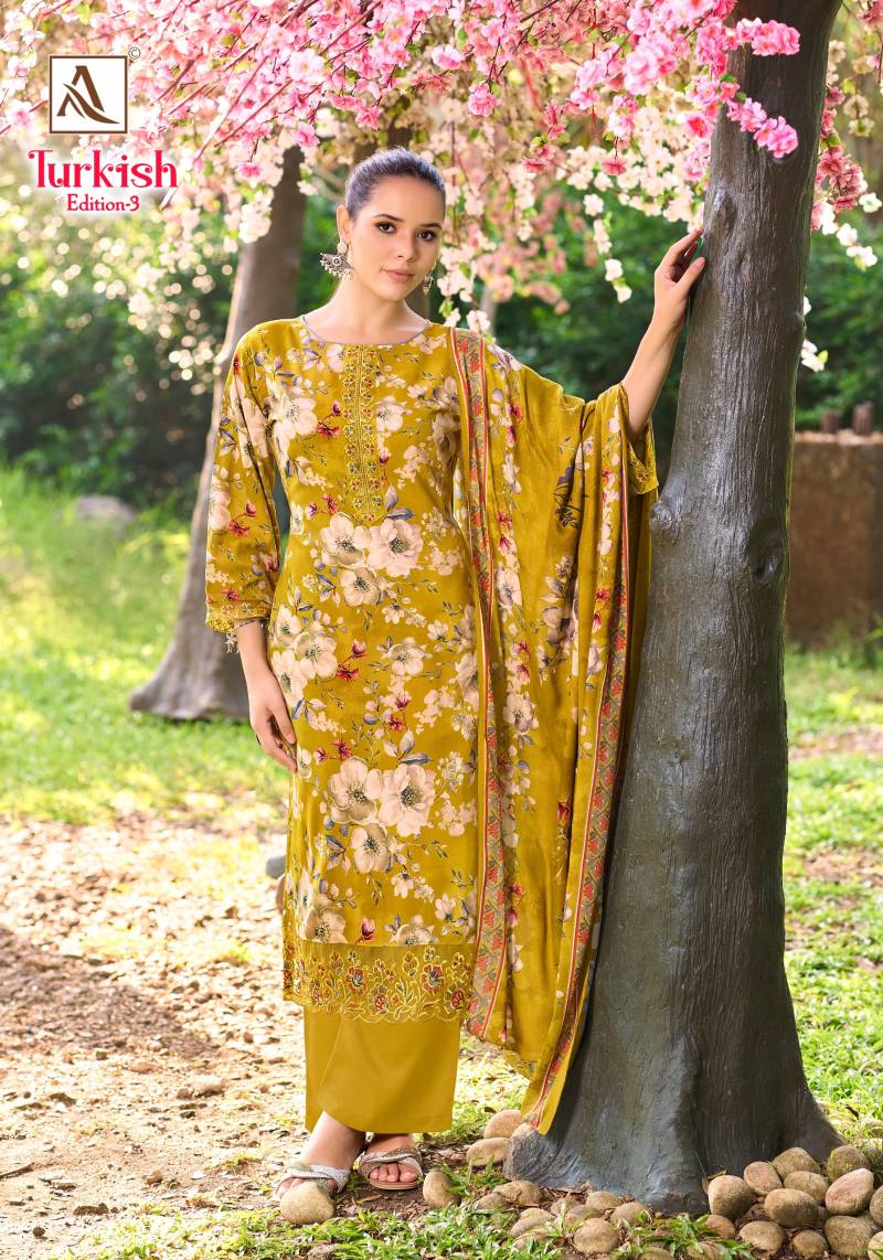 Alok Turkish Edition 3 Viscose Rayon Print Embroidery Dress Material