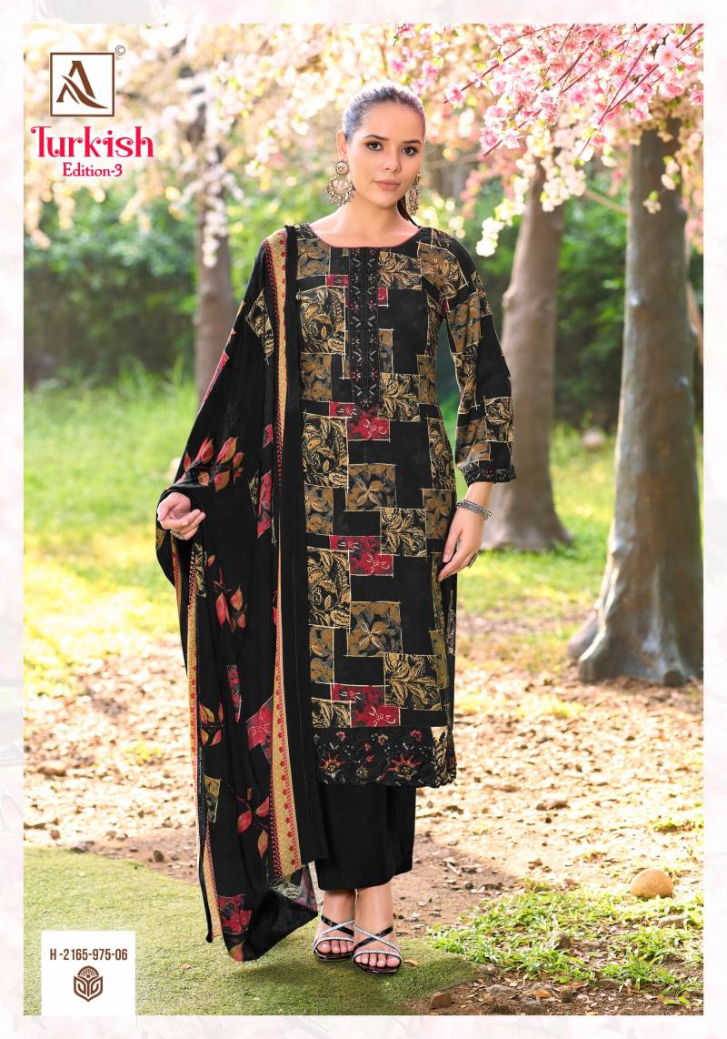 Alok Turkish Edition 3 Viscose Rayon Print Embroidery Dress Material