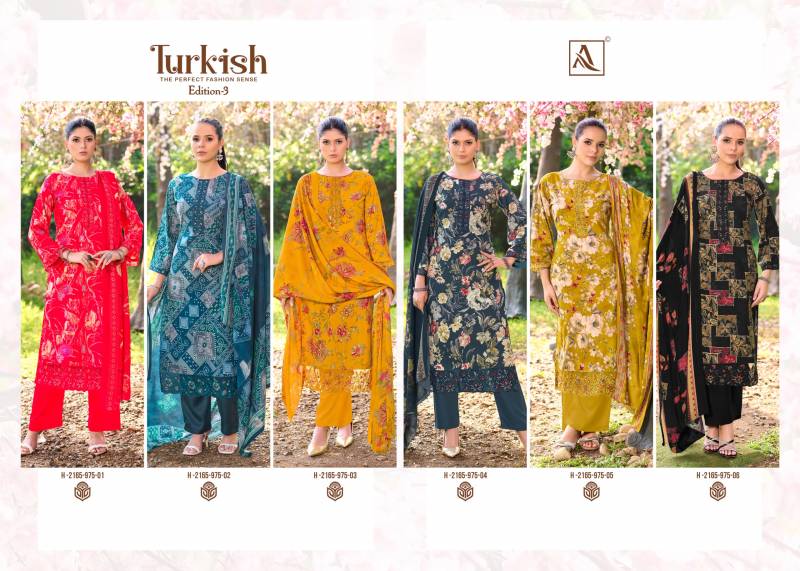 Alok Turkish Edition 3 Viscose Rayon Print Embroidery Dress Material