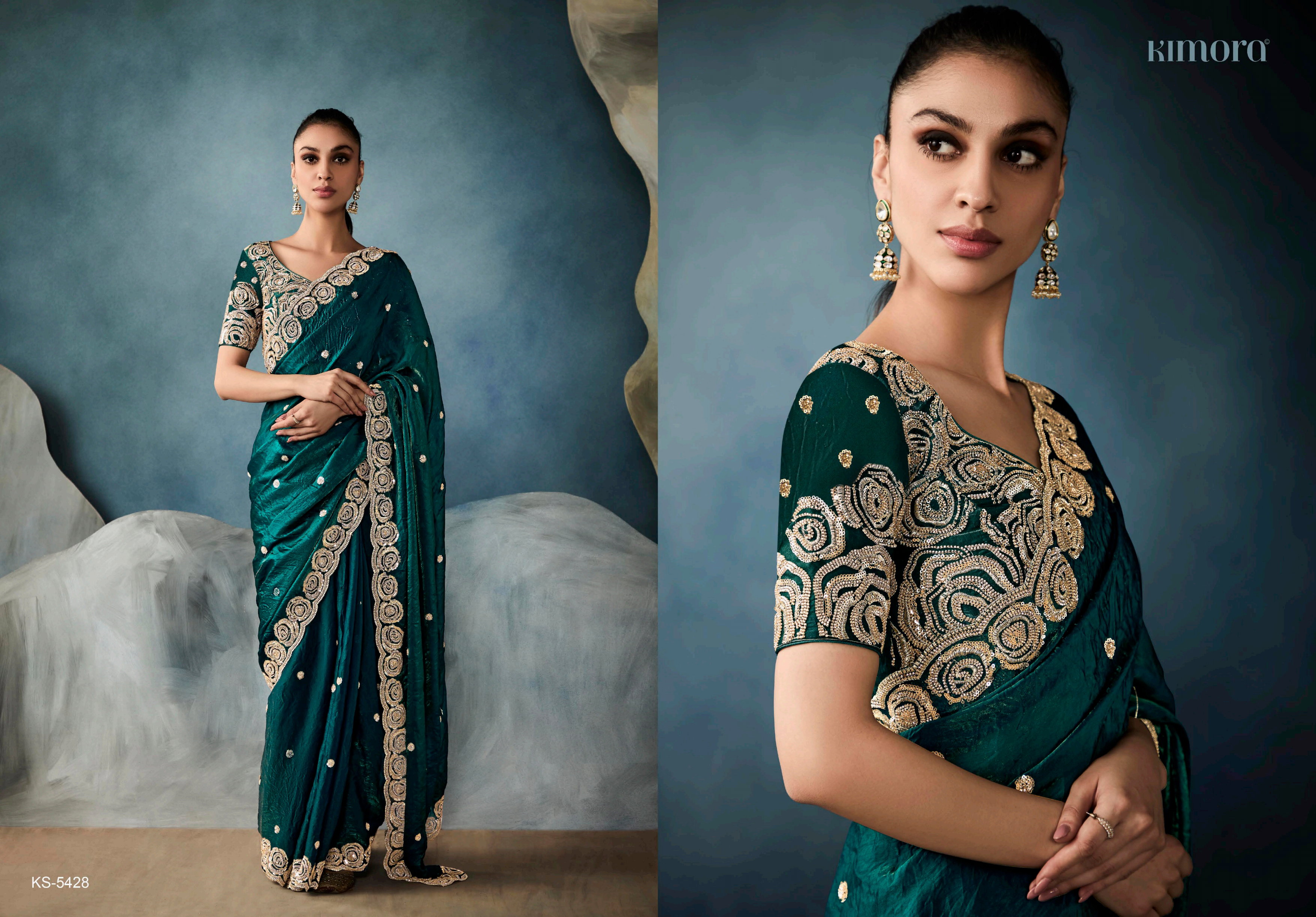  Kimora Iconic Vol 1 Pure Fancy Based Fabric With Hand Worked Border & Body Designer Embroidery Worked Blouse Saree Collection