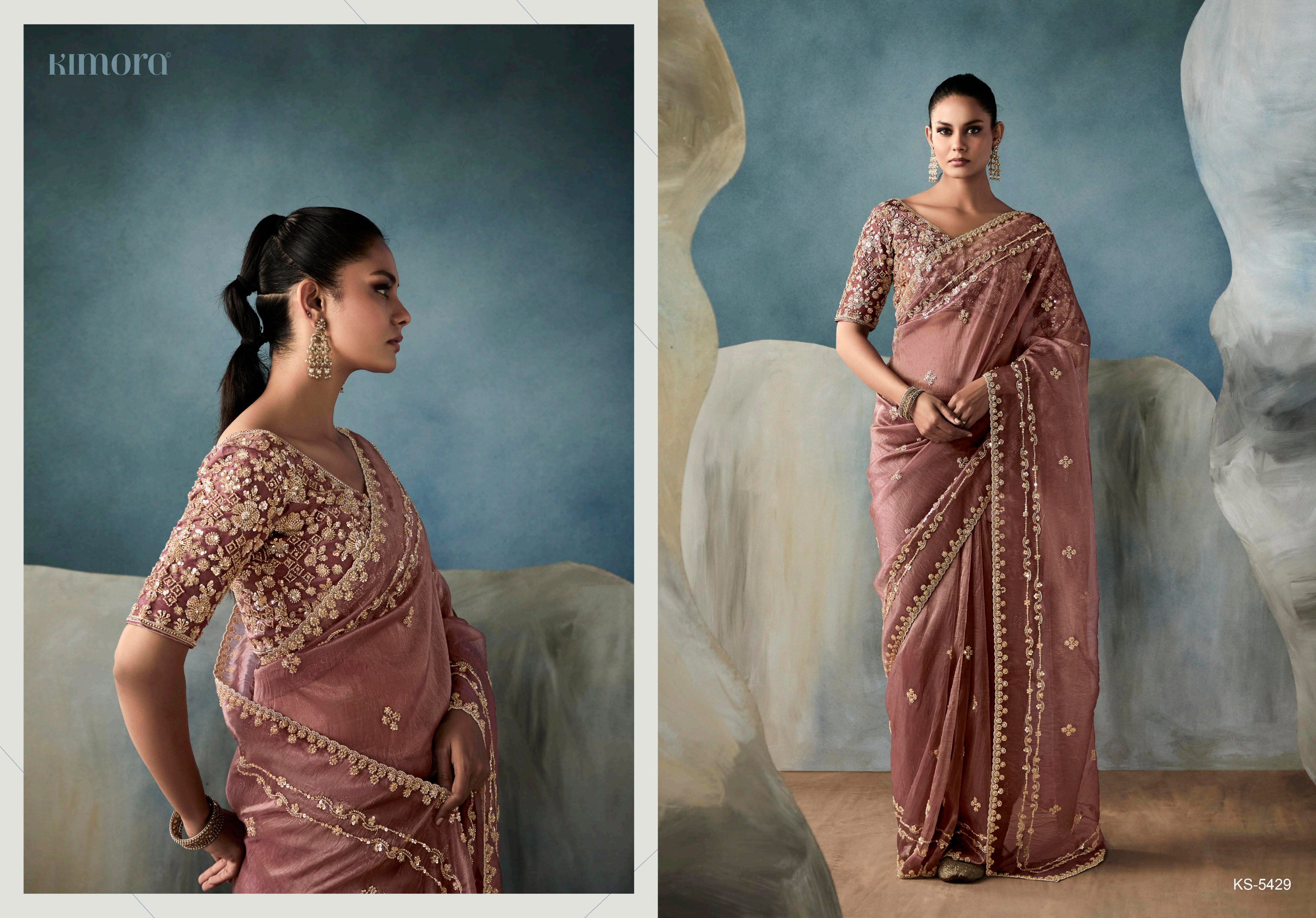  Kimora Iconic Vol 1 Pure Fancy Based Fabric With Hand Worked Border & Body Designer Embroidery Worked Blouse Saree Collection
