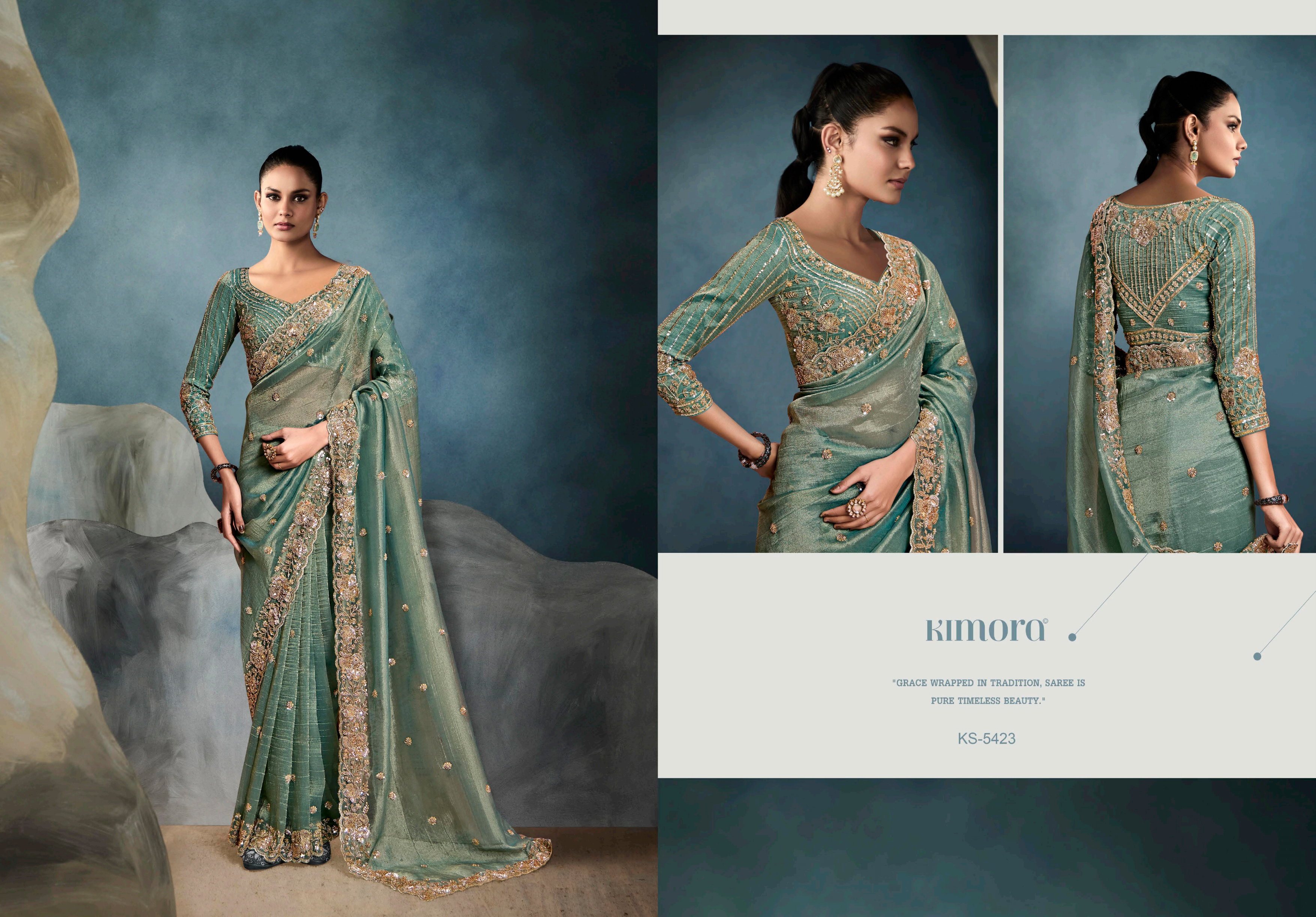  Kimora Iconic Vol 1 Pure Fancy Based Fabric With Hand Worked Border & Body Designer Embroidery Worked Blouse Saree Collection