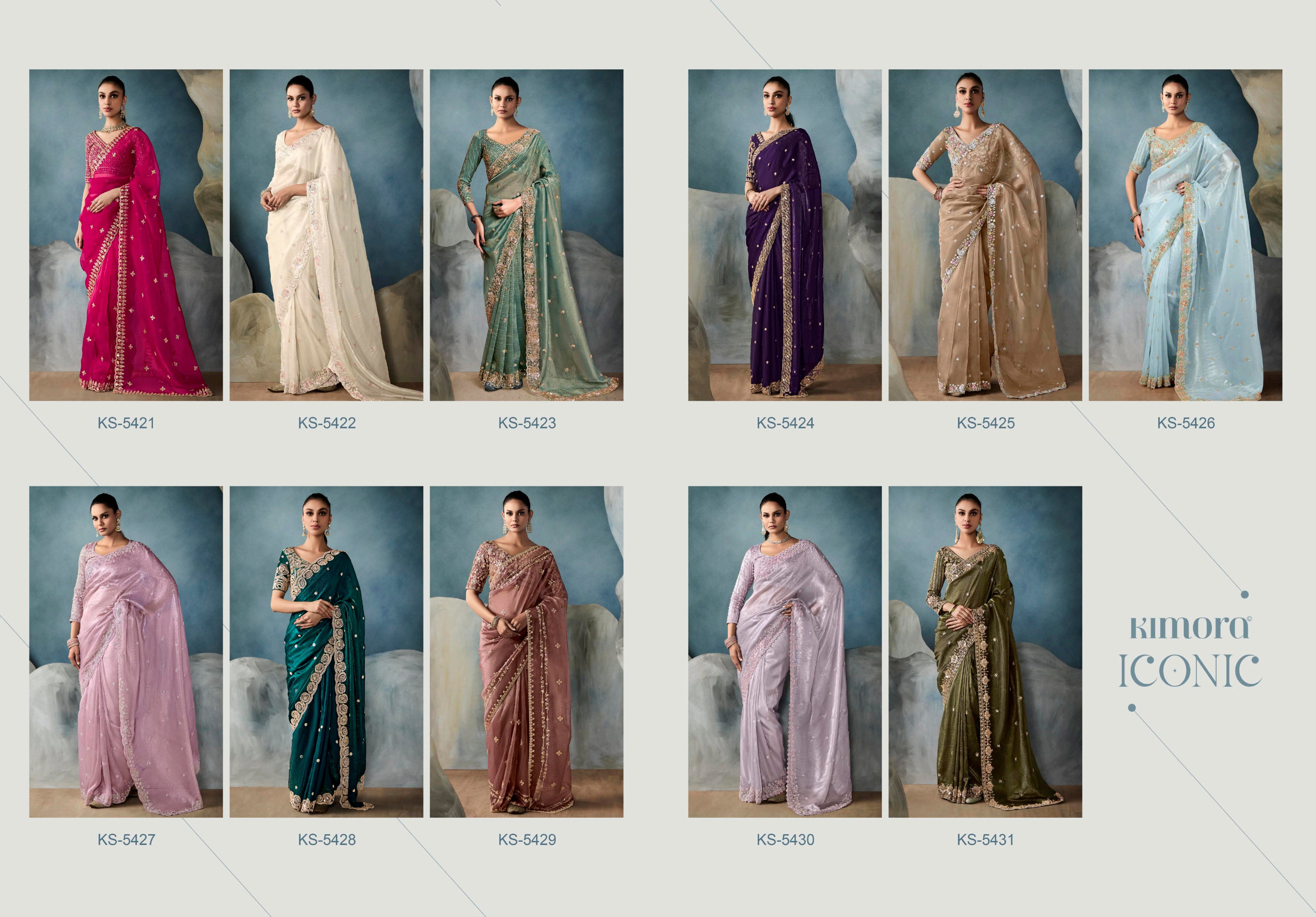  Kimora Iconic Vol 1 Pure Fancy Based Fabric With Hand Worked Border & Body Designer Embroidery Worked Blouse Saree Collection