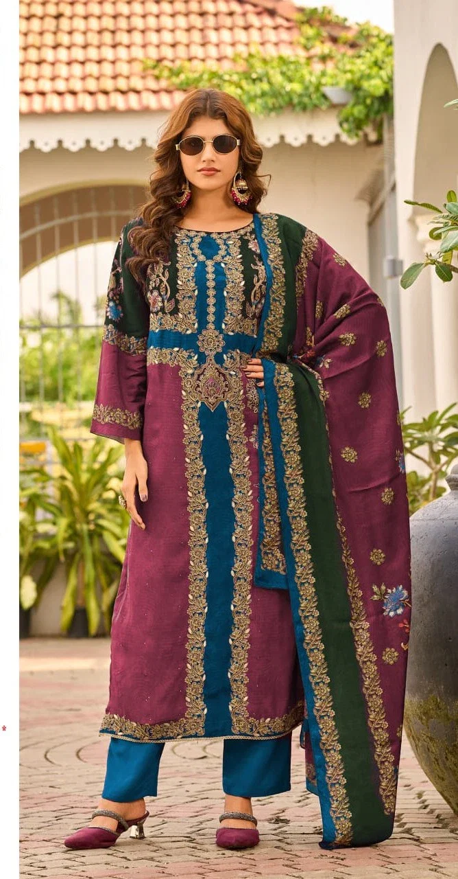 Shree Kt 289 Viscose Maslin Printed Aari Work Salwar Kameez Collection