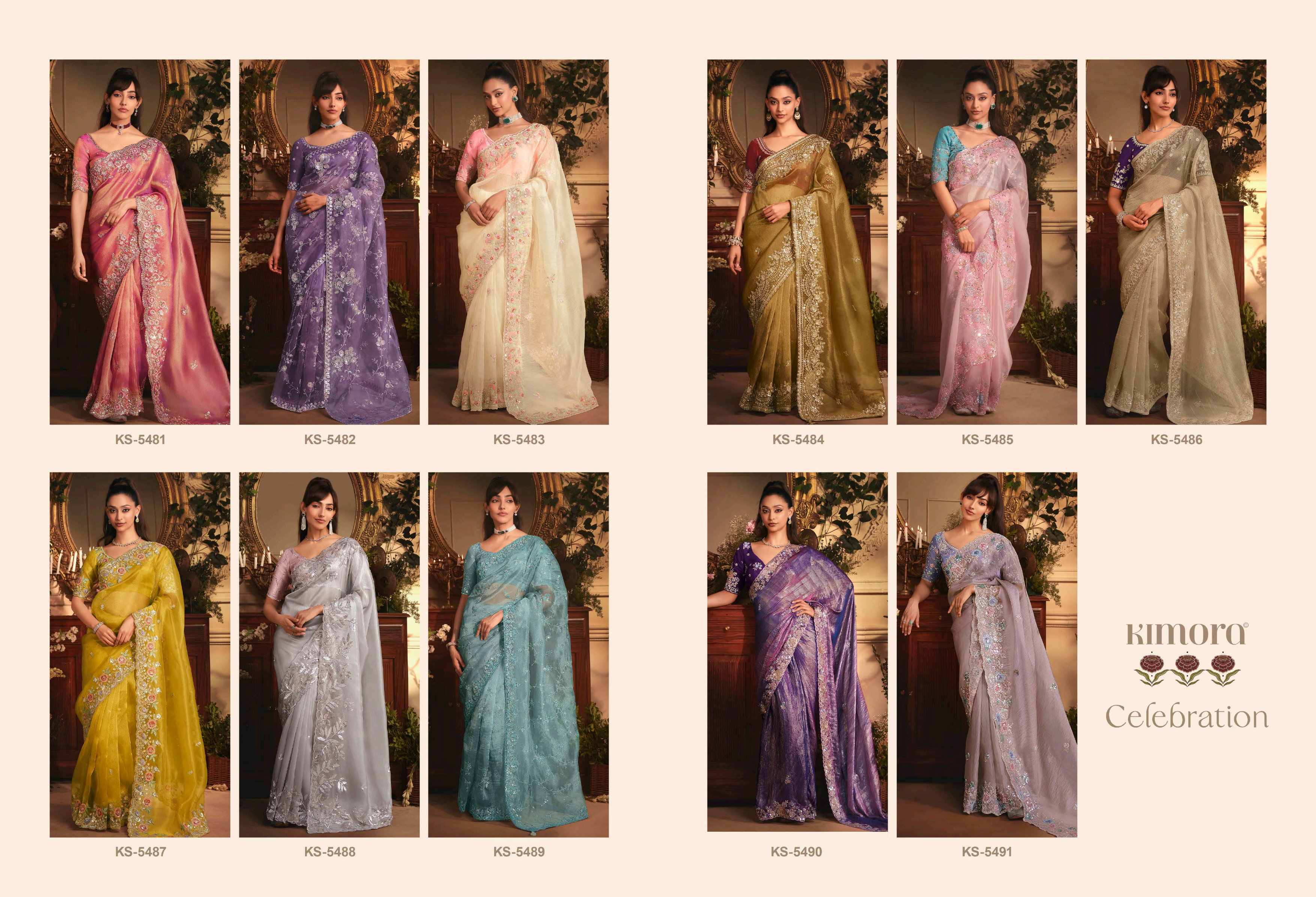 Kimora Celebration Pure Fancy Based Fabric With Hand Worked Border & Body Designer Embroidery Worked Blouse Saree Collation 