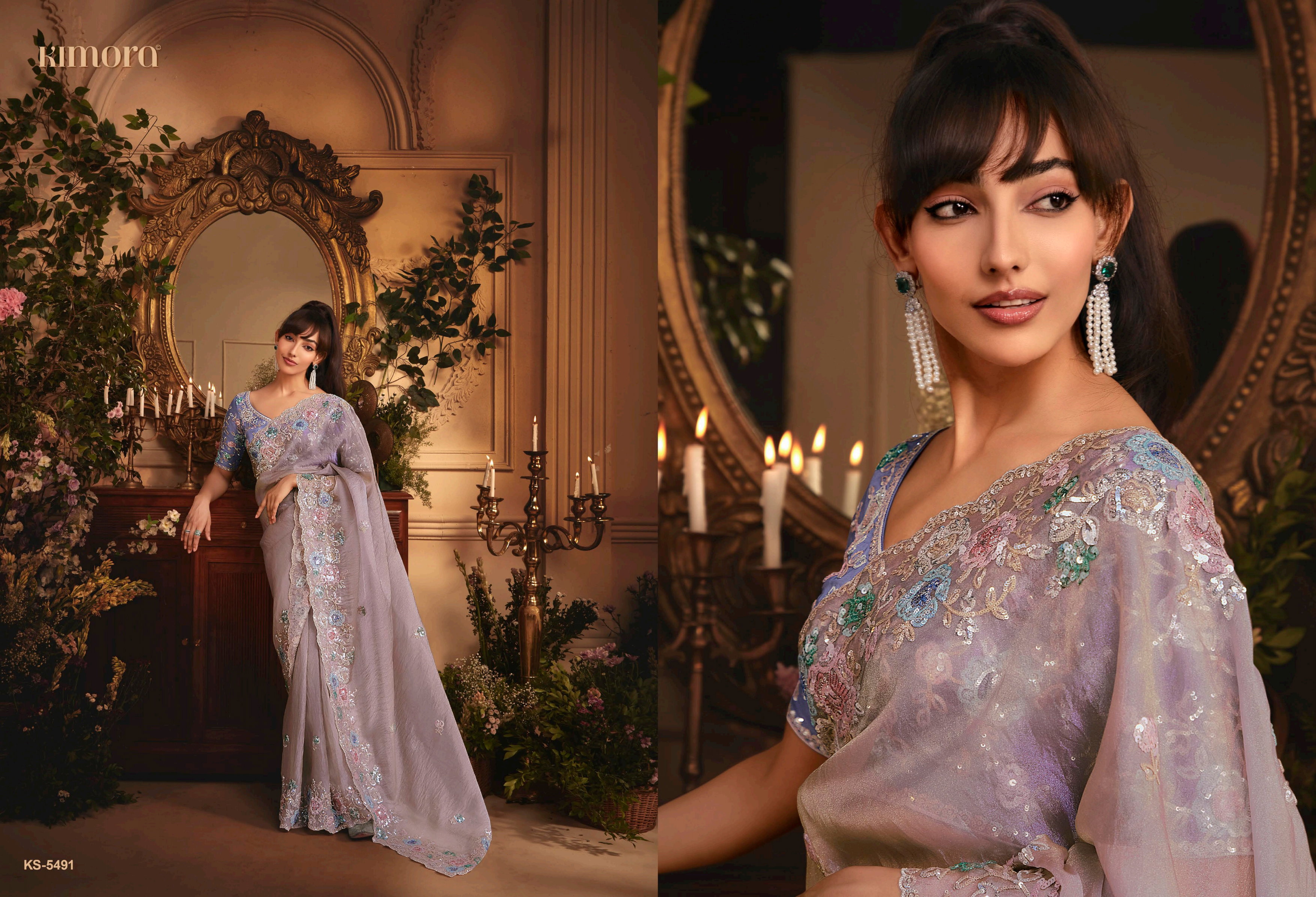 Kimora Celebration Pure Fancy Based Fabric With Hand Worked Border & Body Designer Embroidery Worked Blouse Saree Collation 