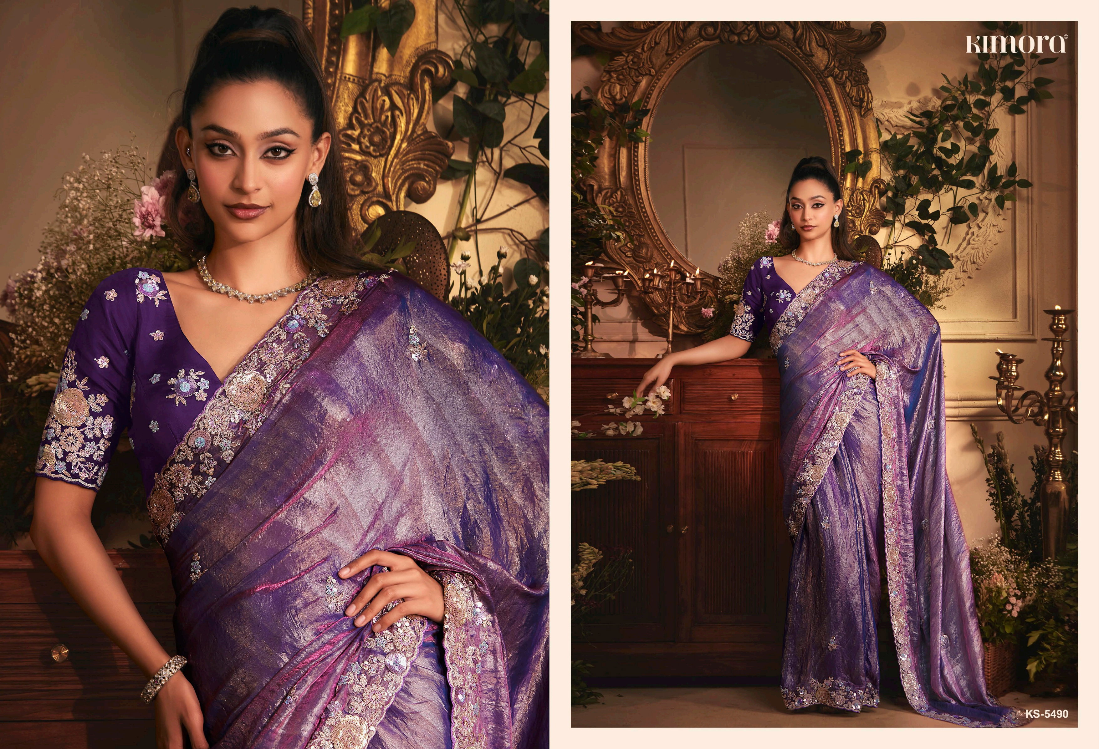 Kimora Celebration Pure Fancy Based Fabric With Hand Worked Border & Body Designer Embroidery Worked Blouse Saree Collation 
