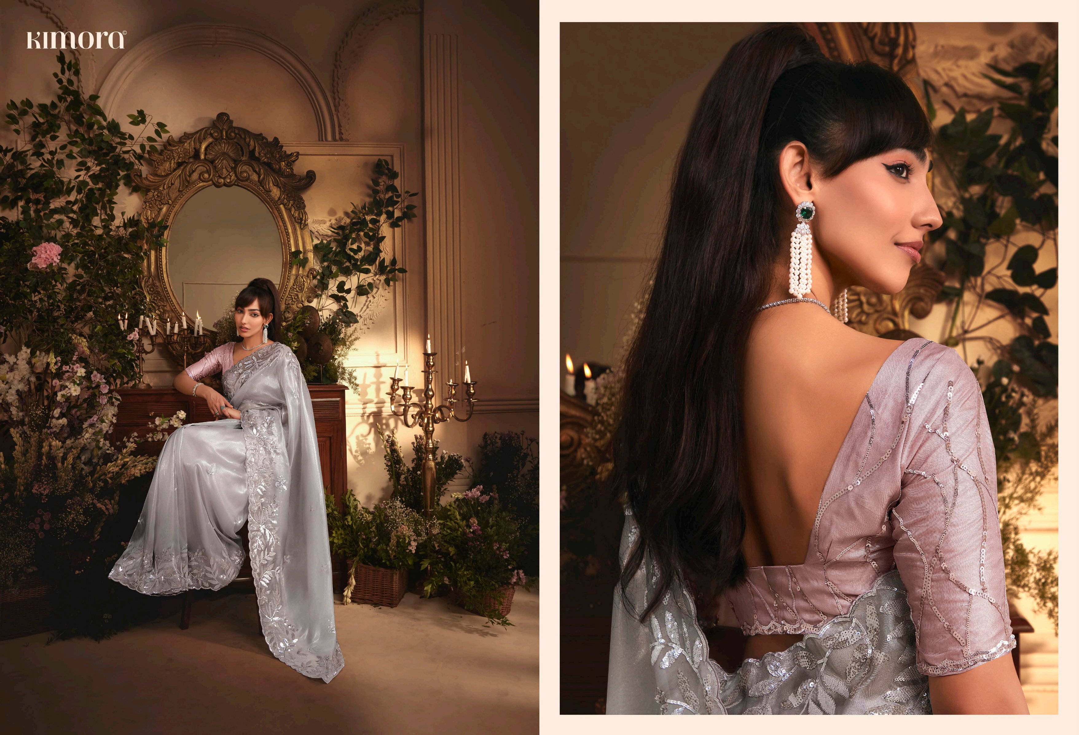 Kimora Celebration Pure Fancy Based Fabric With Hand Worked Border & Body Designer Embroidery Worked Blouse Saree Collation 
