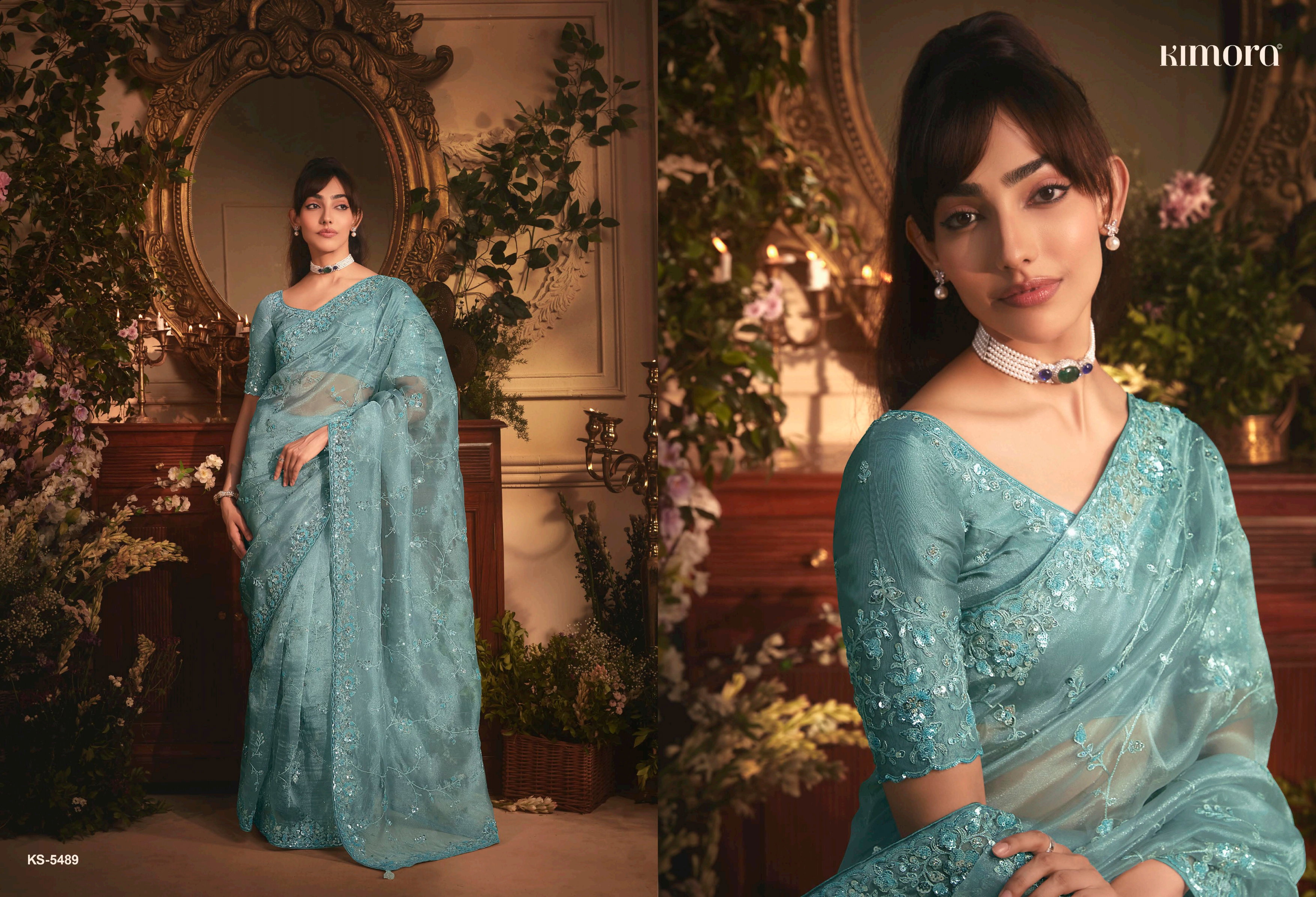Kimora Celebration Pure Fancy Based Fabric With Hand Worked Border & Body Designer Embroidery Worked Blouse Saree Collation 
