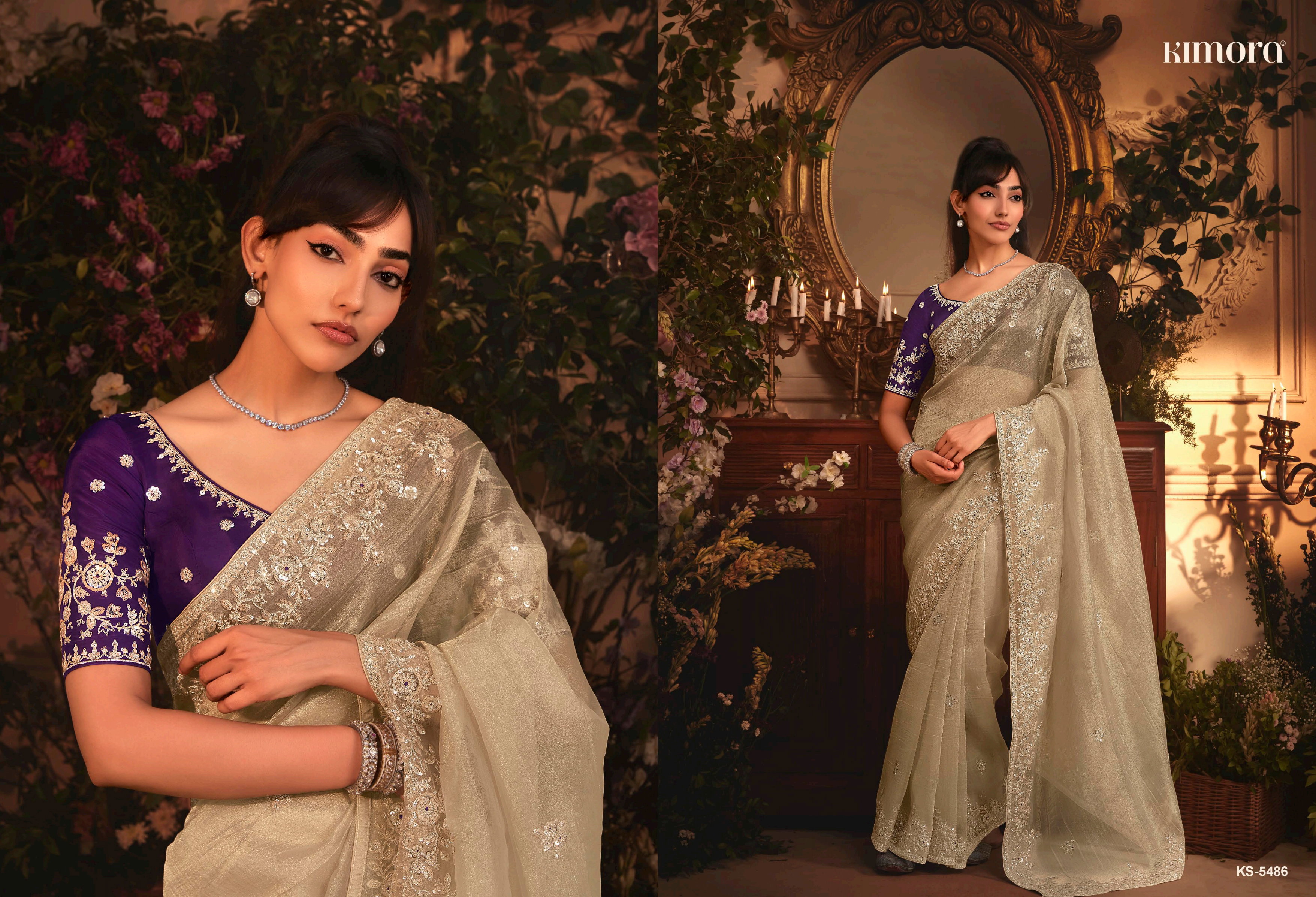 Kimora Celebration Pure Fancy Based Fabric With Hand Worked Border & Body Designer Embroidery Worked Blouse Saree Collation 