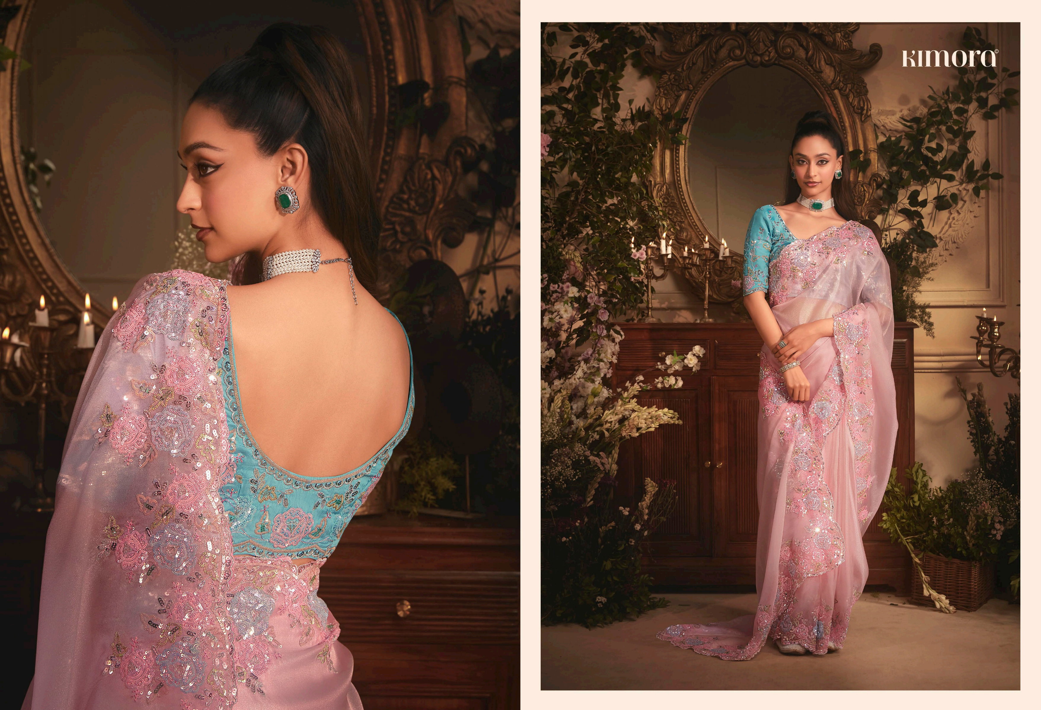Kimora Celebration Pure Fancy Based Fabric With Hand Worked Border & Body Designer Embroidery Worked Blouse Saree Collation 