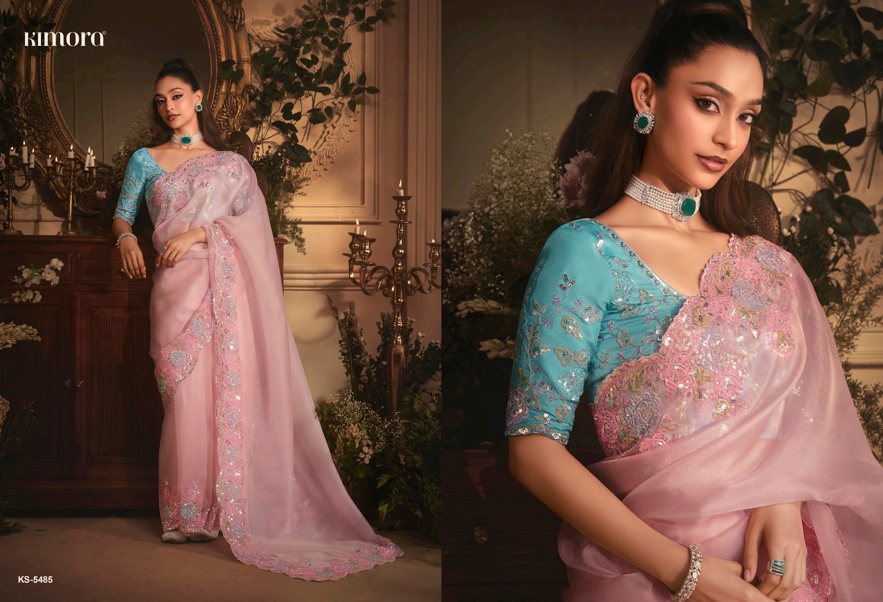 Kimora Celebration Pure Fancy Based Fabric With Hand Worked Border & Body Designer Embroidery Worked Blouse Saree Collation 