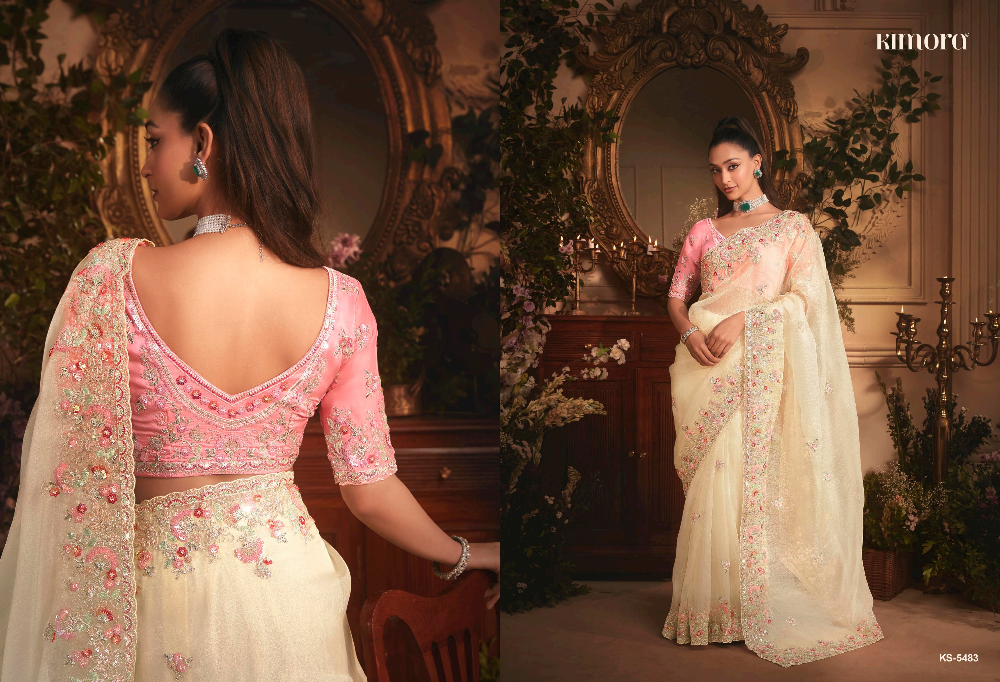 Kimora Celebration Pure Fancy Based Fabric With Hand Worked Border & Body Designer Embroidery Worked Blouse Saree Collation 