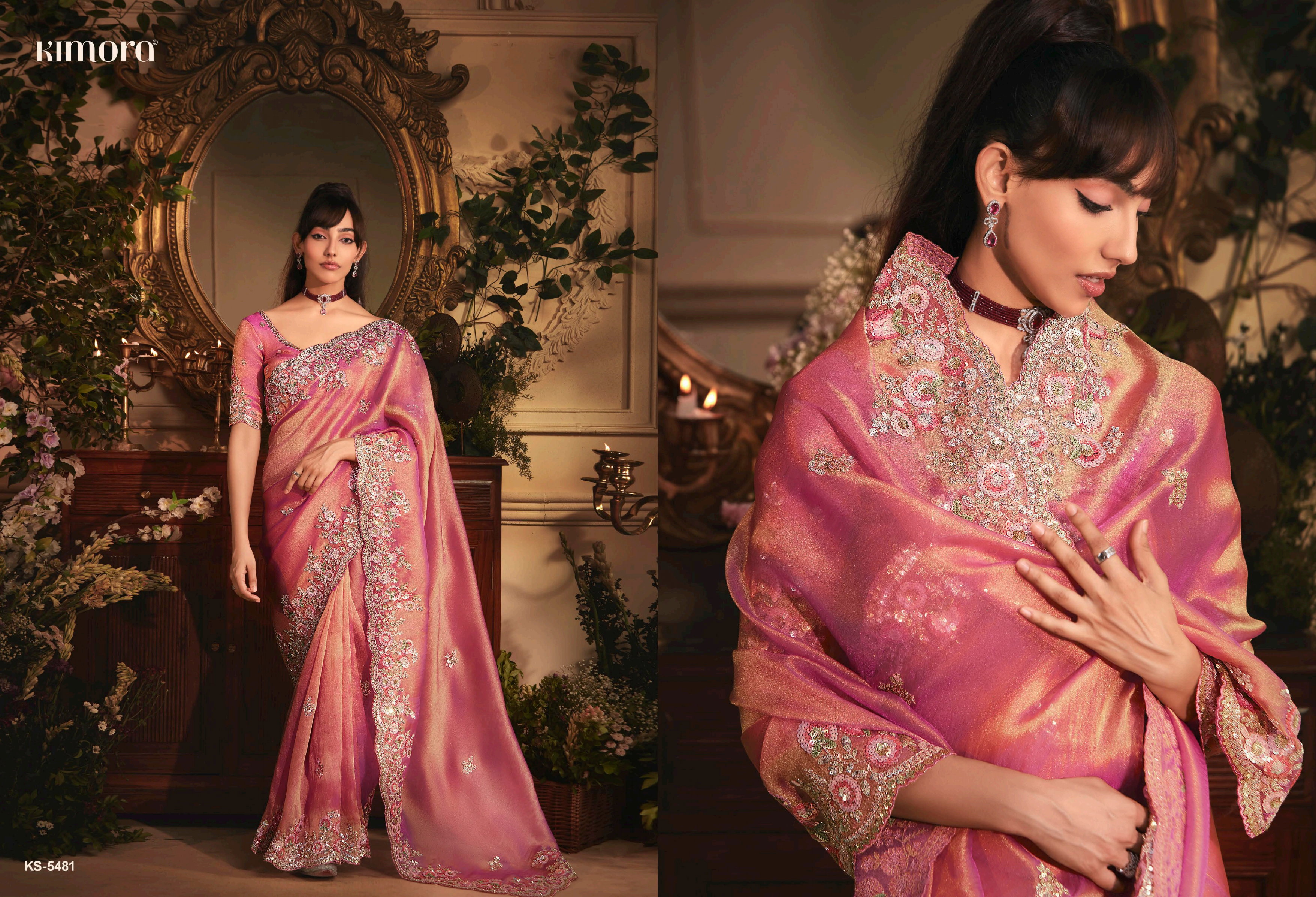Kimora Celebration Pure Fancy Based Fabric With Hand Worked Border & Body Designer Embroidery Worked Blouse Saree Collation 
