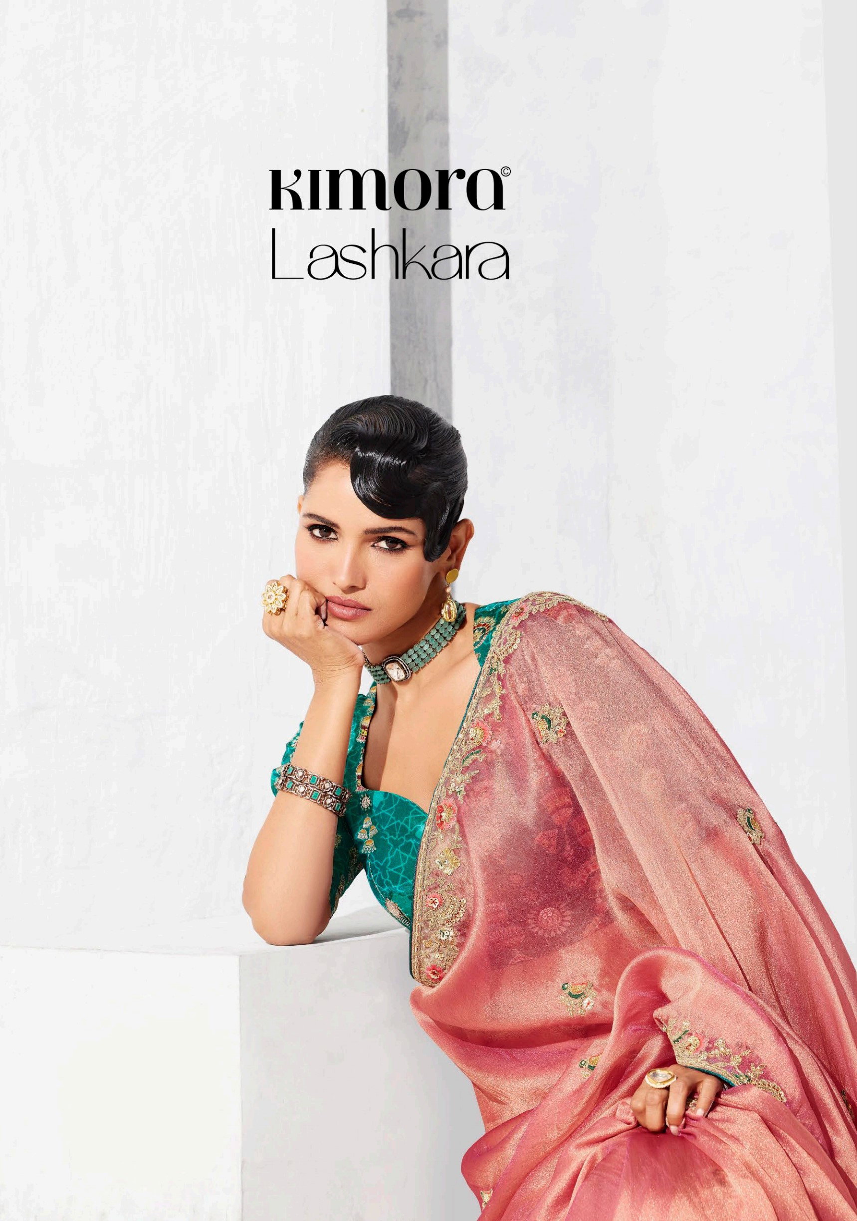 Kimora Lashkara Pure Fancy Tissue based Fabric with Designer Contrast Hand work Blouse Saree Collection