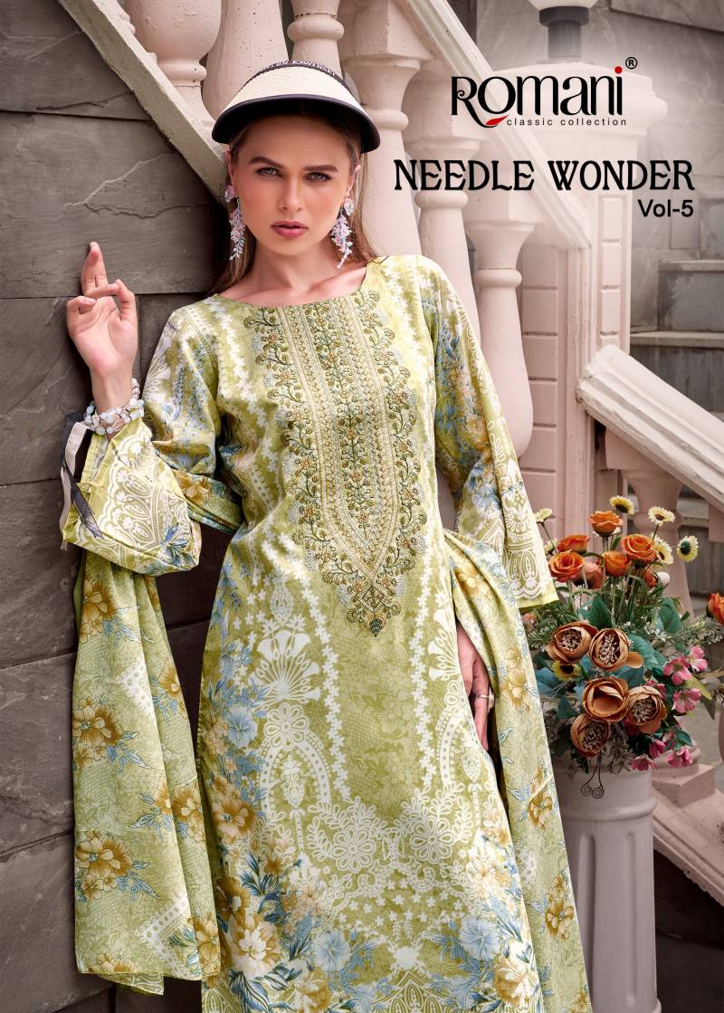 Romani Needle Wonder Vol 5 Cotton Digital Embroidery Dress Material