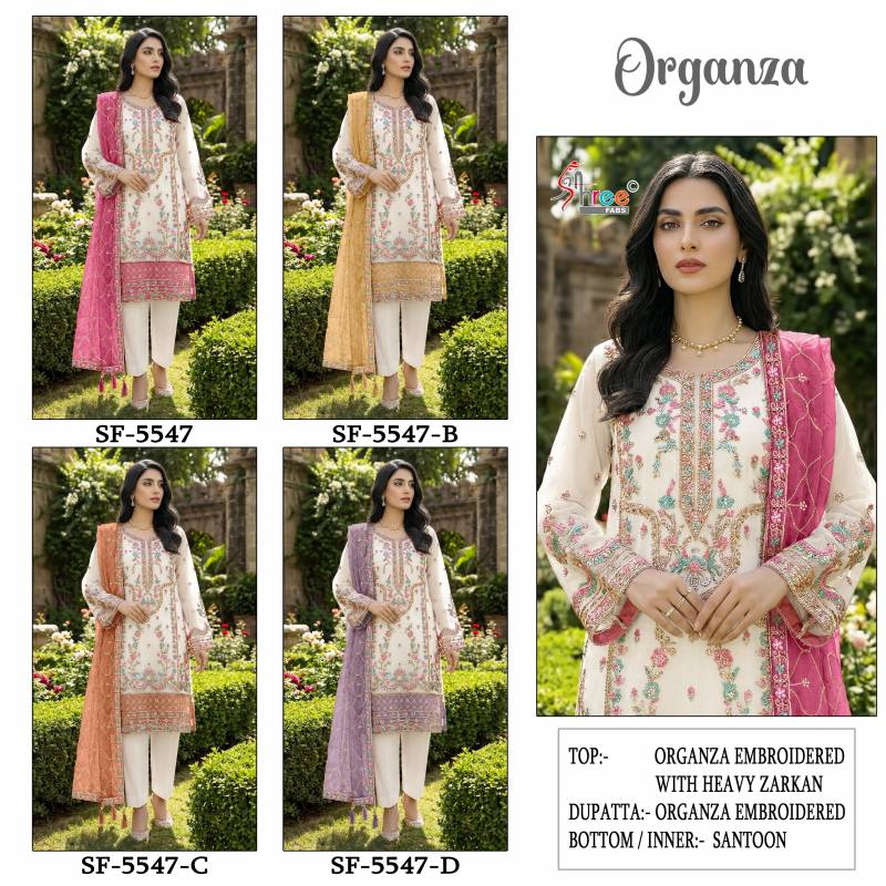 Shree Sf 5547 Organza Embroidery Zarkan Pakistani Salwar Kameez