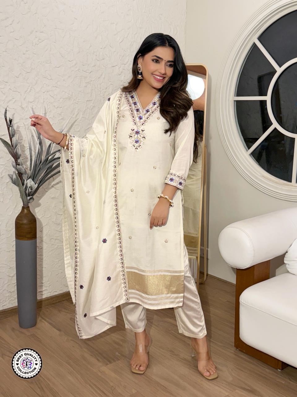 Lekha KL 6034 Viscose Silk Embroidery And Lagdi Patta Kurti Bottom With Dupatta