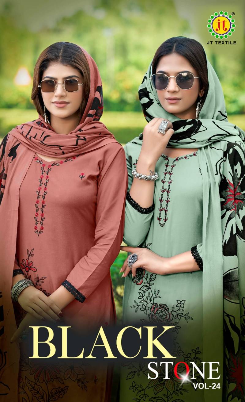 Jt Black Stone Vol 24 Rayon Embroidery Work Dress Material Collection