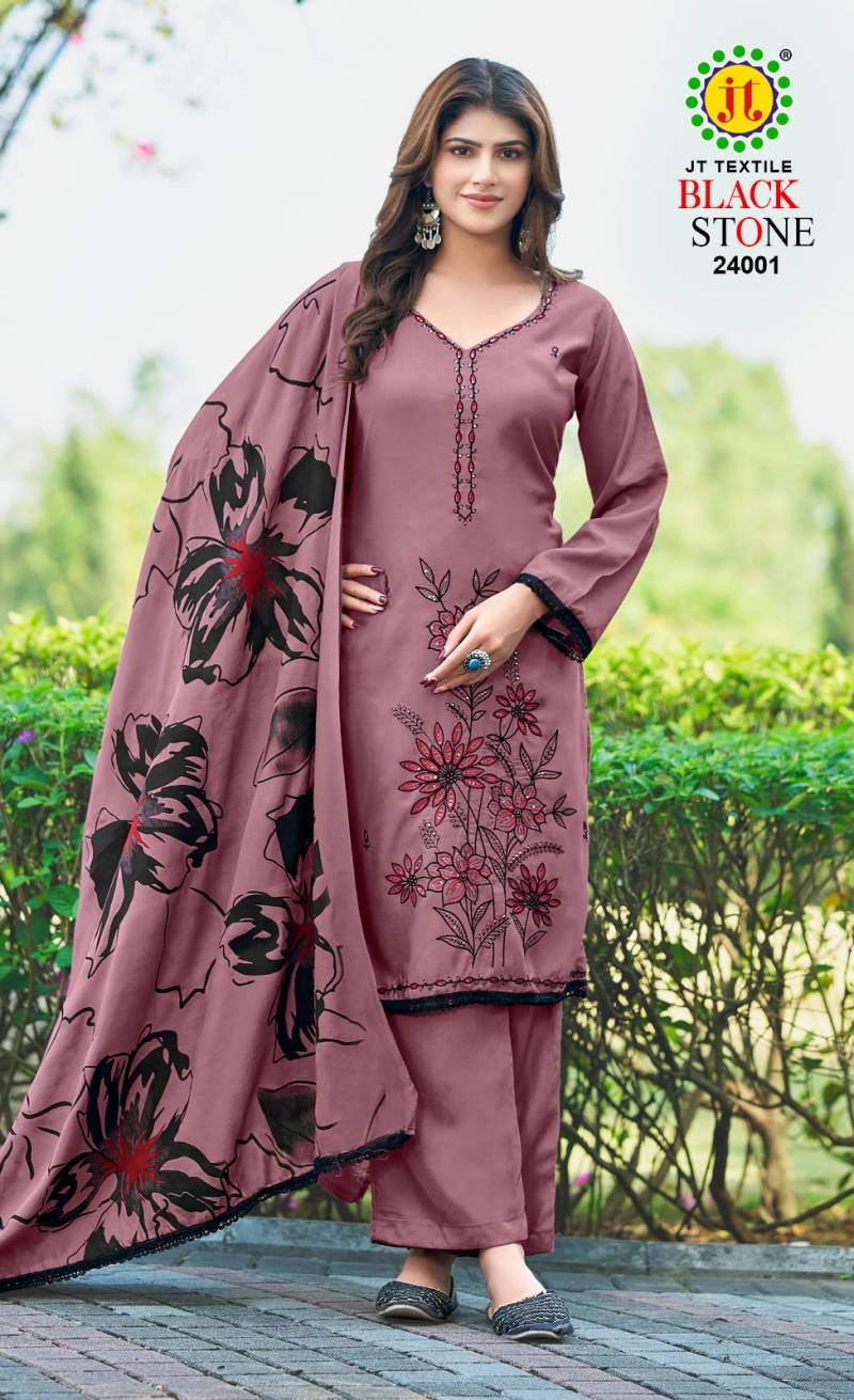 Jt Black Stone Vol 24 Rayon Embroidery Work Dress Material Collection