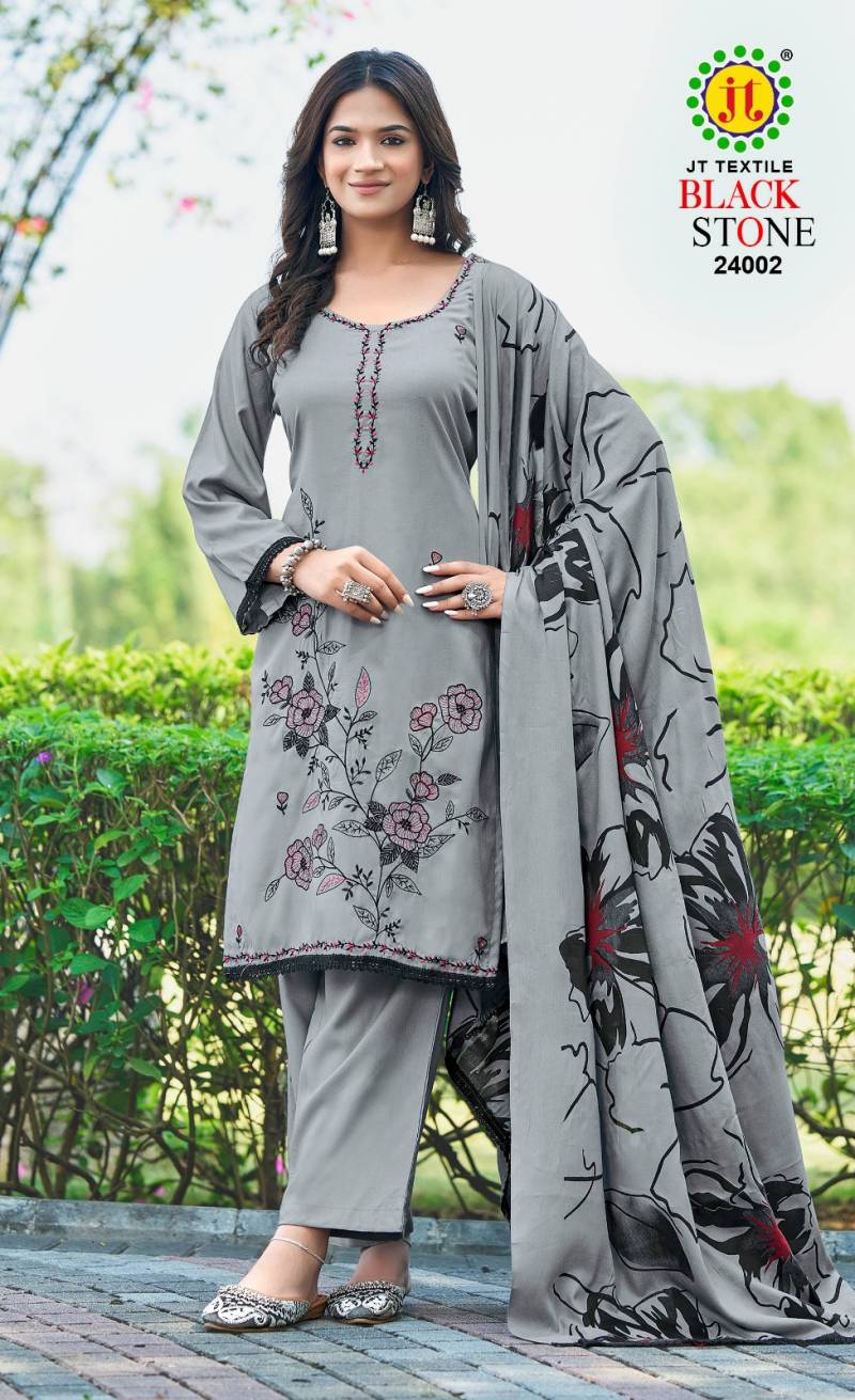 Jt Black Stone Vol 24 Rayon Embroidery Work Dress Material Collection