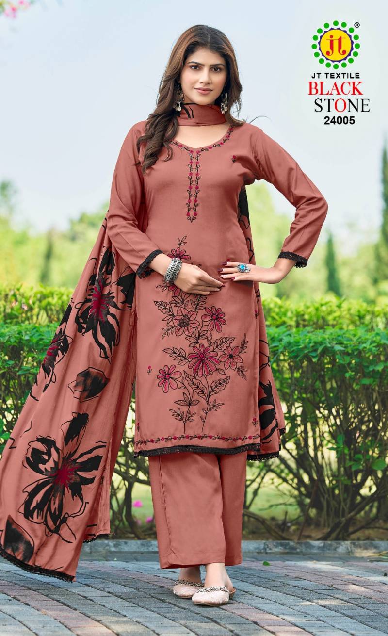 Jt Black Stone Vol 24 Rayon Embroidery Work Dress Material Collection