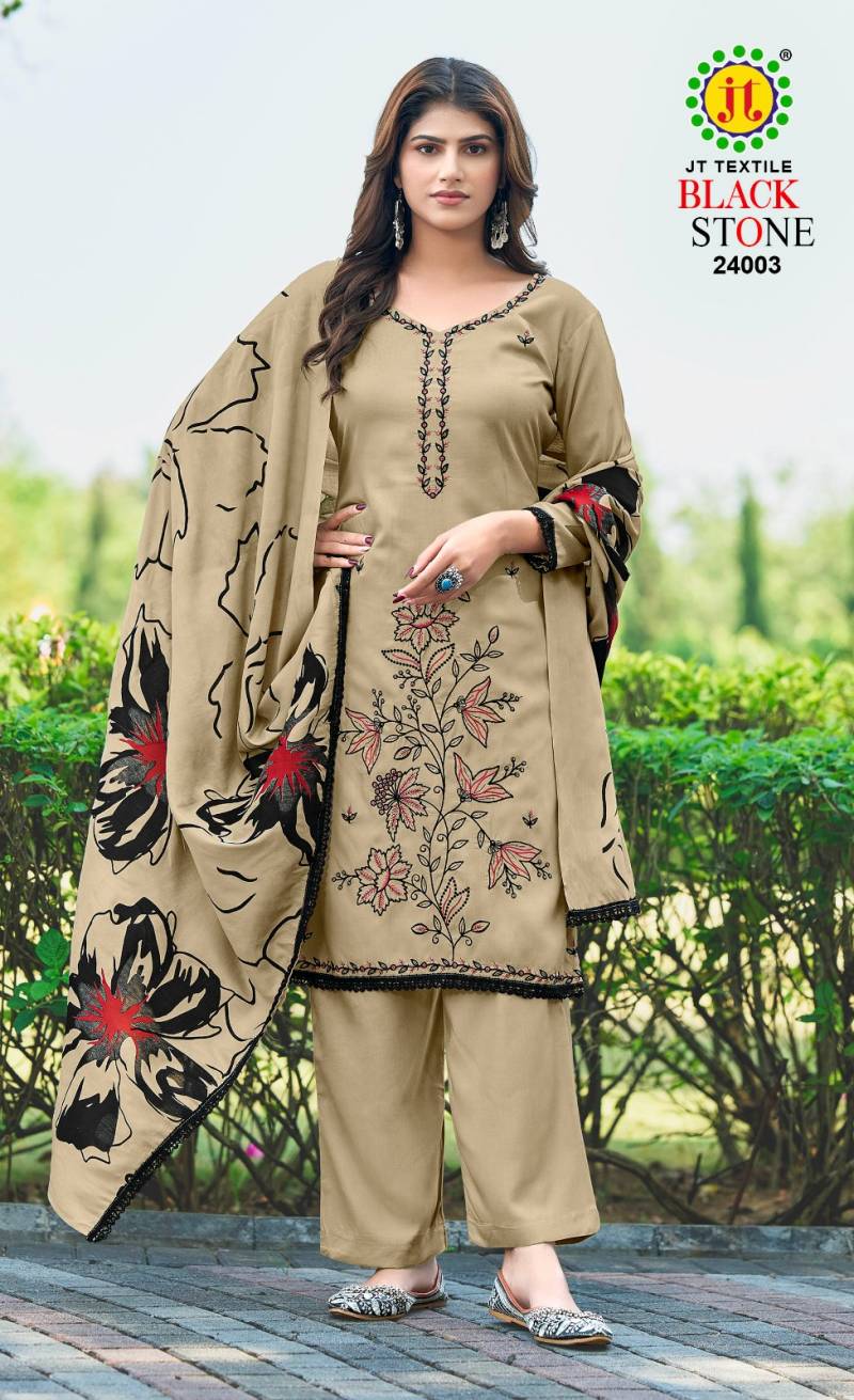 Jt Black Stone Vol 24 Rayon Embroidery Work Dress Material Collection