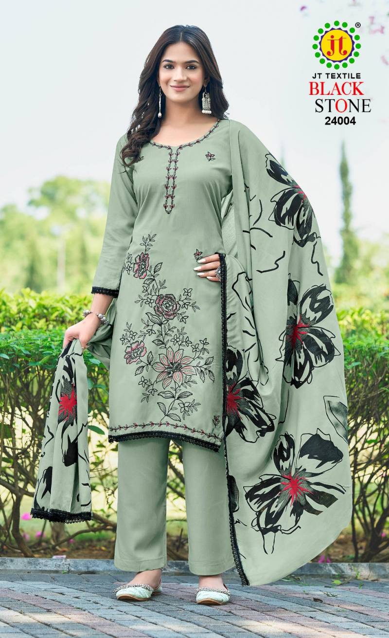 Jt Black Stone Vol 24 Rayon Embroidery Work Dress Material Collection