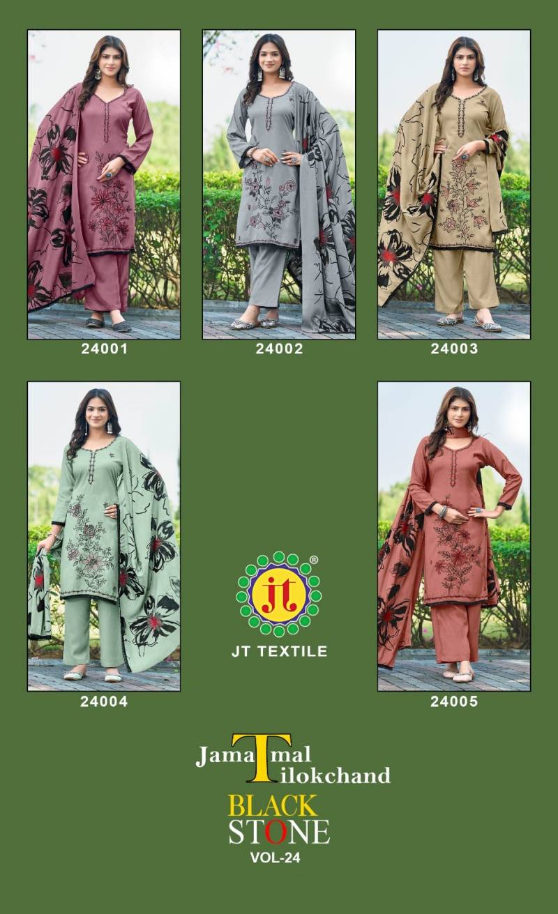 Jt Black Stone Vol 24 Rayon Embroidery Work Dress Material Collection