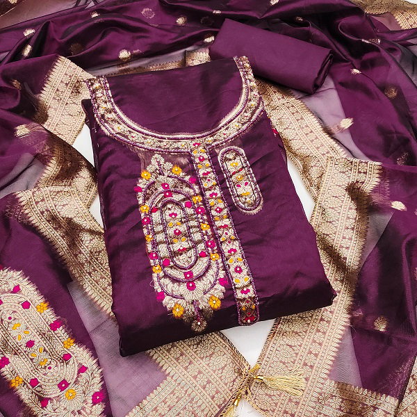 Navya Suit 170 Party Wear Unstitched handworked Jacquard Silk top with Bottom and Dupatta Suit