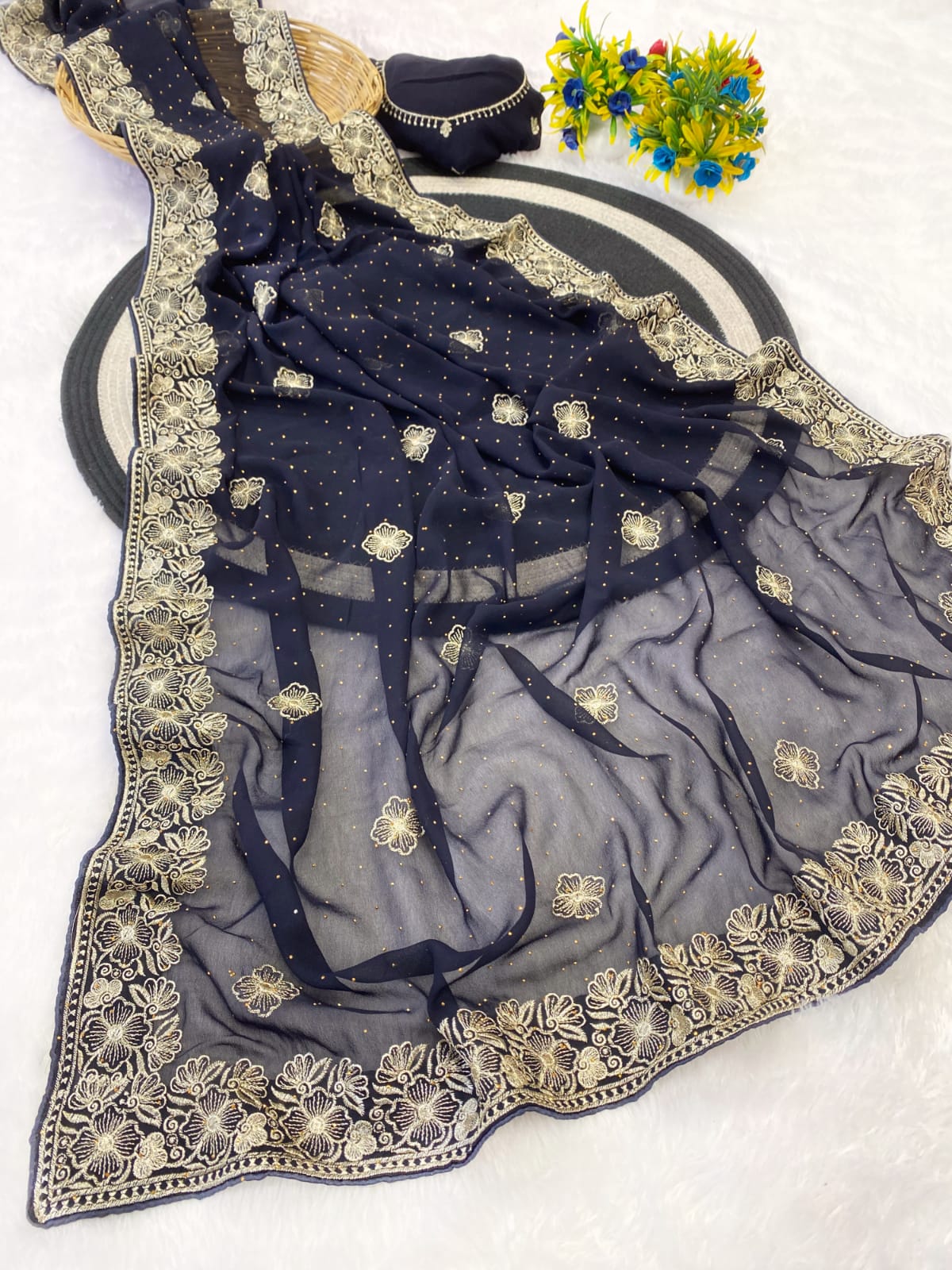 Mahek 206 Party Wear Embroidery Worked Georgette Saree with Un Stitched Blouse