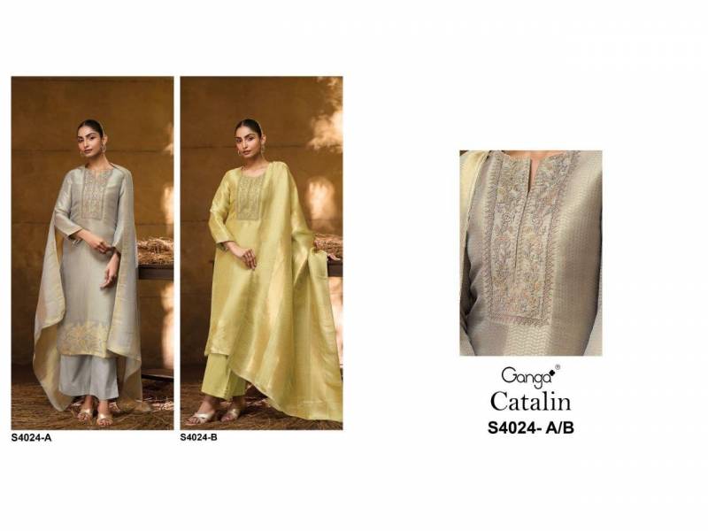 Ganga Catalin 4024 Bemberg Silk Embroidery Work Salwar Kameez