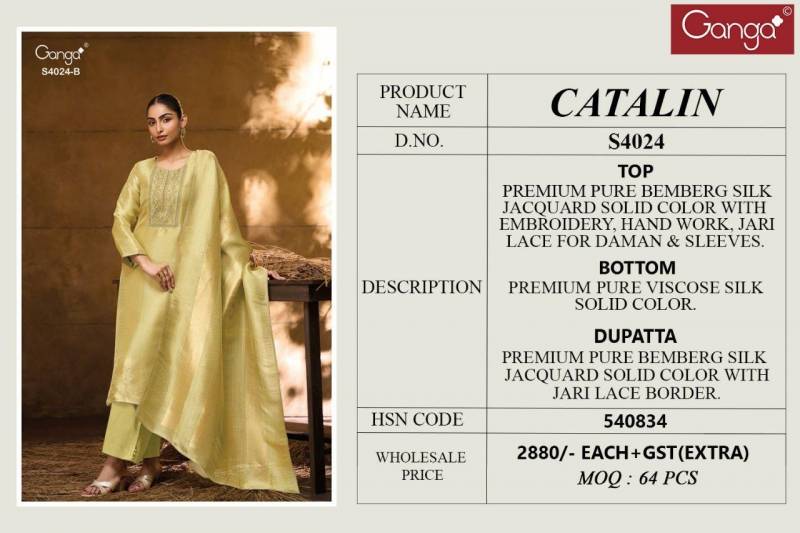 Ganga Catalin 4024 Bemberg Silk Embroidery Work Salwar Kameez