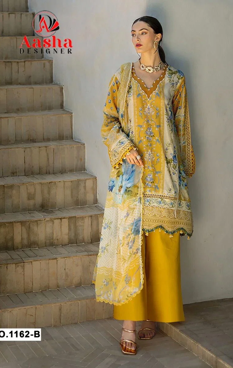 Aasha 1162 B Chiffon Dupatta Cotton Print Embroidery Pakistani Salwar Kameez