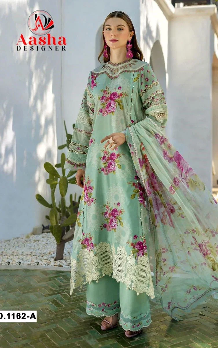 Aasha 1162 A Cotton Print Embroidery Pakistani Salwar Kameez