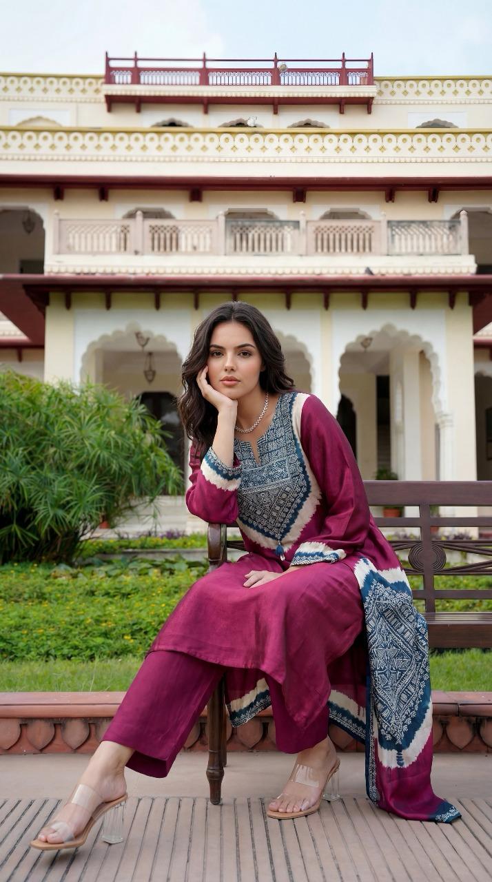 Naisha K 480 Gaji Silk Embroidery Work Kurti Pant And Dupatta