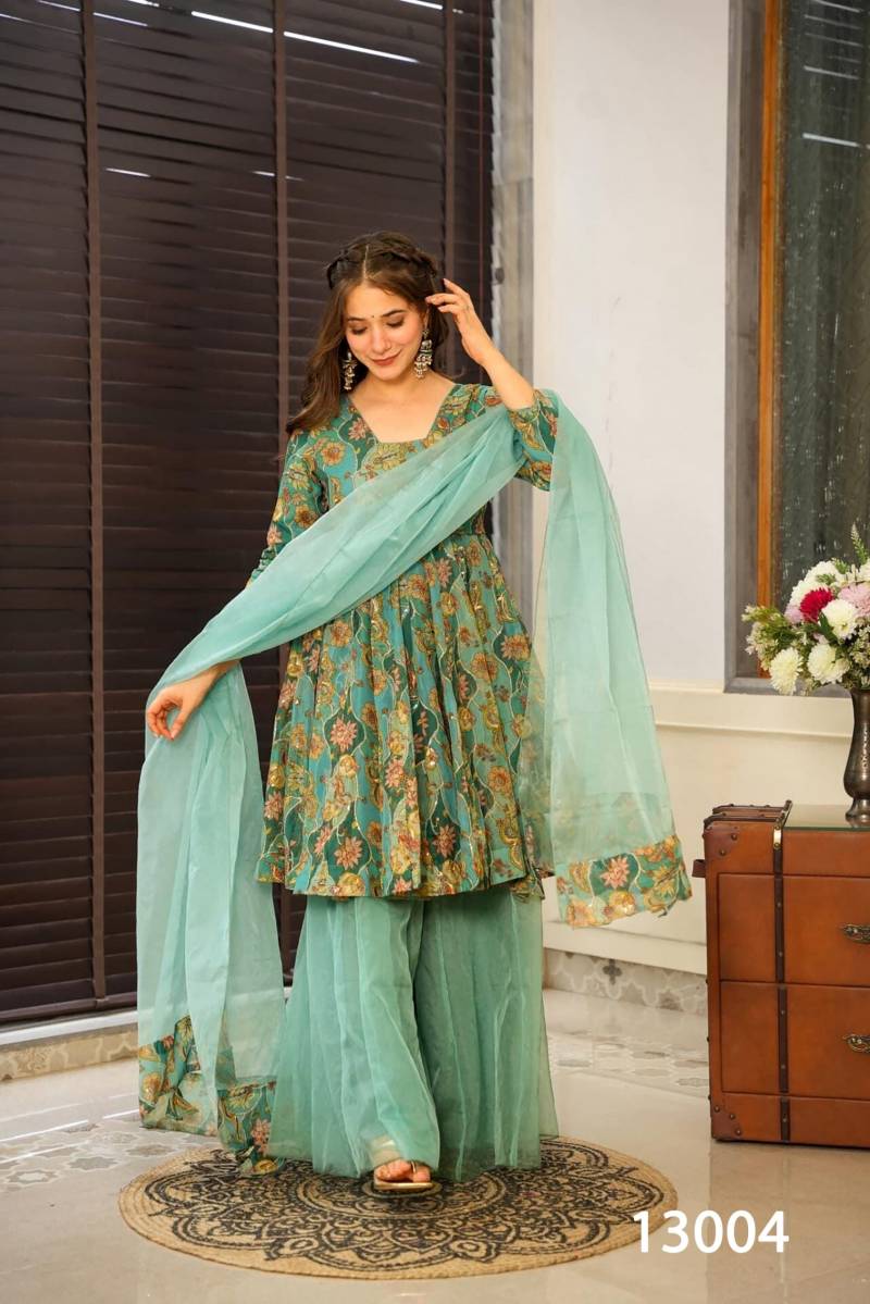 Clora Vol 13 Silk Digital Printed Festival Wear Top Sharara And Dupatta