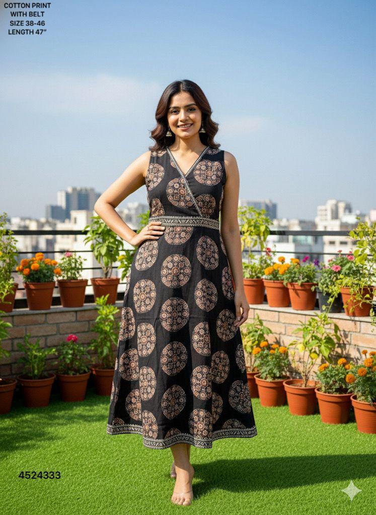 Naisha K 481 Cotton Printed Sleeveless Top With Belt Collection