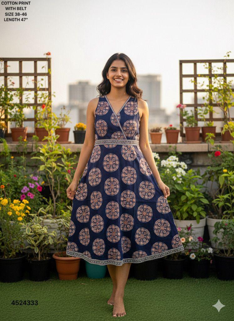 Naisha K 481 Cotton Printed Sleeveless Top With Belt Collection