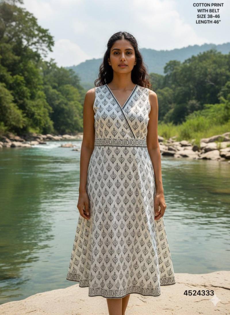 Naisha K 481 Cotton Printed Sleeveless Top With Belt Collection